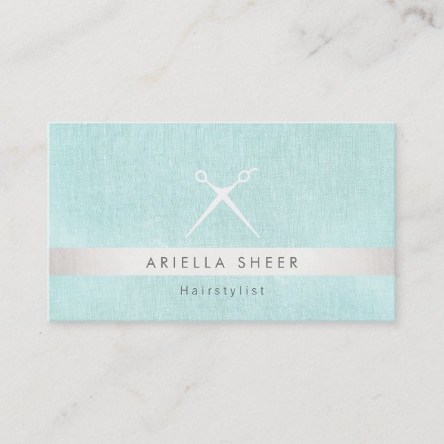 Modern Hairstylist Scissors Logo Turquoise Salon Business Card (Front)