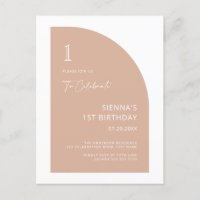 Modern Half Arch Blush Pink Girl 1st Birthday Invi