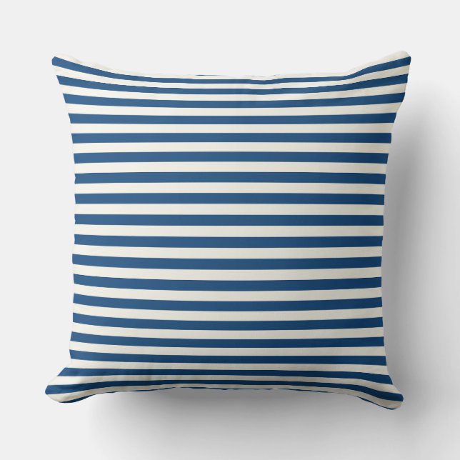 Modern Half-Inch Blue & White Stripe Pattern Cushion (Front)