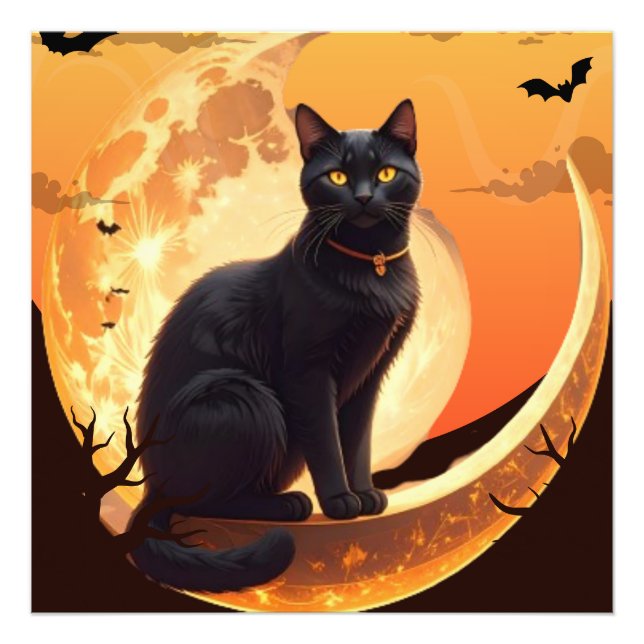 Modern Halloween Black Cat Photo Print (Front)