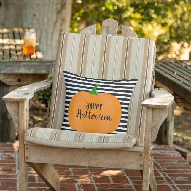 Modern Halloween Black Stripes with Pumpkin Cushion (Chair)