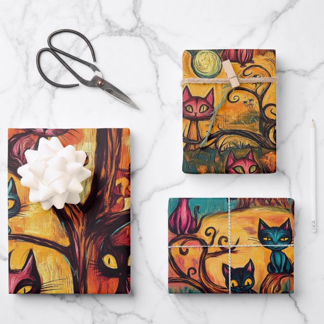 Modern Halloween Cats  Wrapping Paper Sheet (Front)