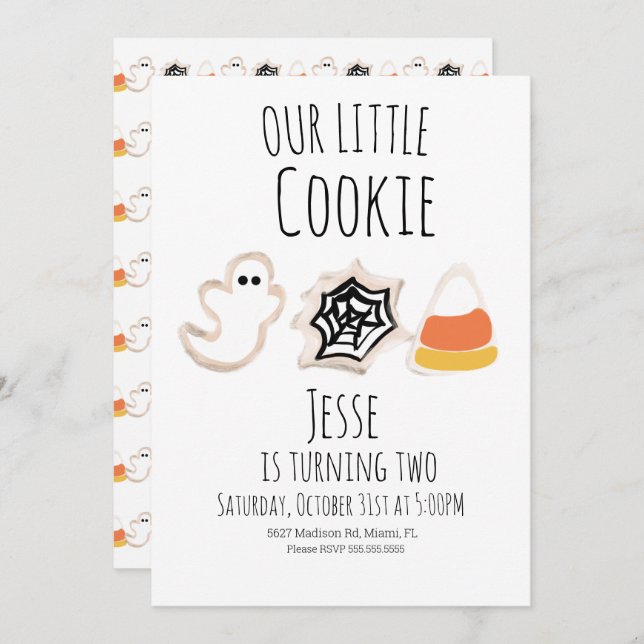 Modern Halloween Cookie Ghost Spider Birthday Invi Invitation (Front/Back)