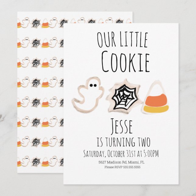 Modern Halloween Cookie Ghost Spider Birthday Invitation (Front/Back)