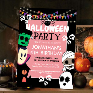 Modern Halloween Cute Spooky Ghouls Birthday Party Invitation