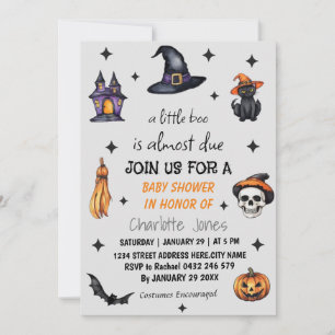 Modern Halloween Little Boo Baby Shower Invitation