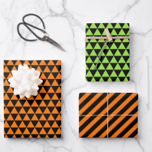 Modern Halloween Orange Black Pattern Custom Text Wrapping Paper Sheet