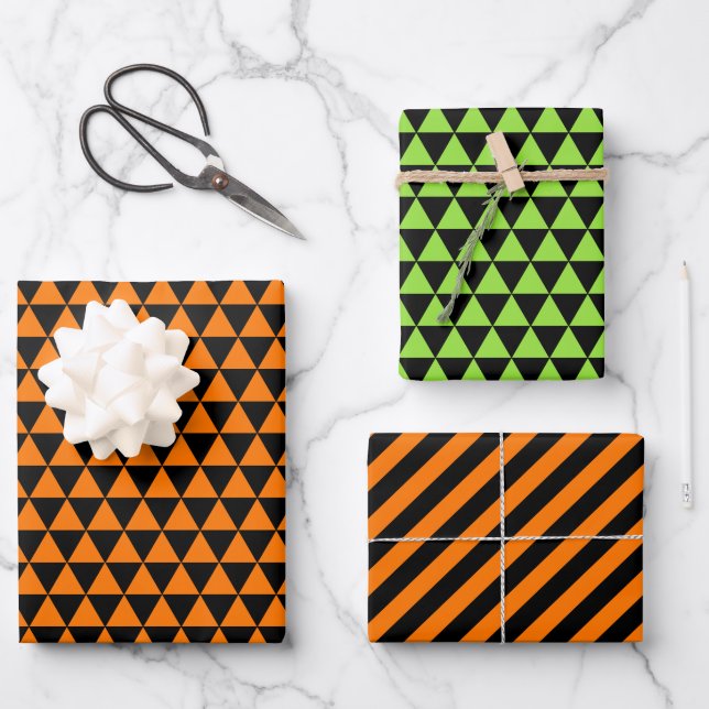 Modern Halloween Orange Black Pattern Custom Text Wrapping Paper Sheet (Front)