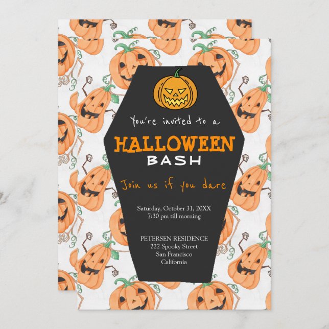 Modern Halloween orange pumpkins party Invitation (Front/Back)