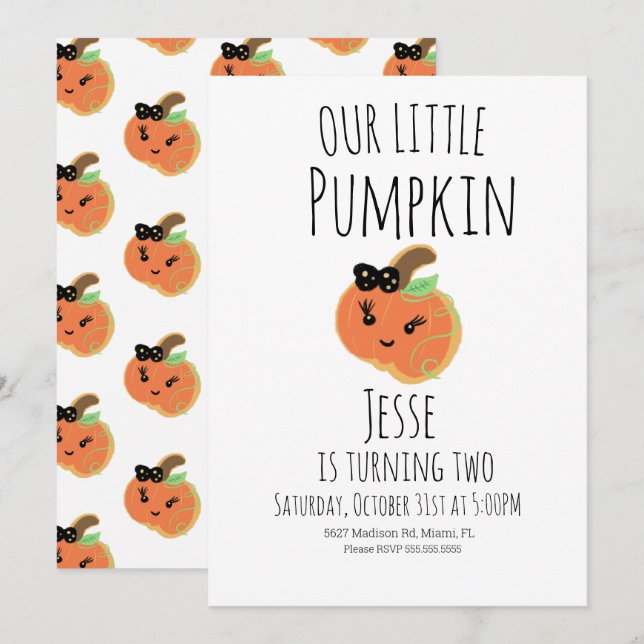 Modern Halloween Pumpkin Cookie  Birthday Invitation (Front/Back)