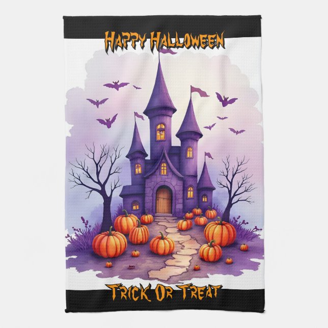 Modern Halloween Spooky Cute Collection Tea Towel (Vertical)