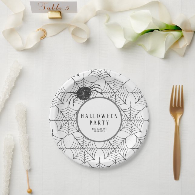 Modern Halloween Tableware Black White Spider Web Paper Plate (Wedding)