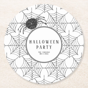 Modern Halloween Tableware Black White Spider Web Round Paper Coaster