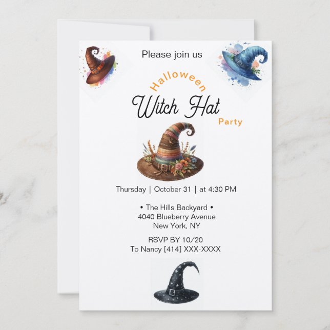Modern Halloween Witch Hat Party Invitation (Front)
