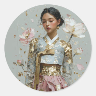 Modern Hanbok Art Print Classic Round Sticker