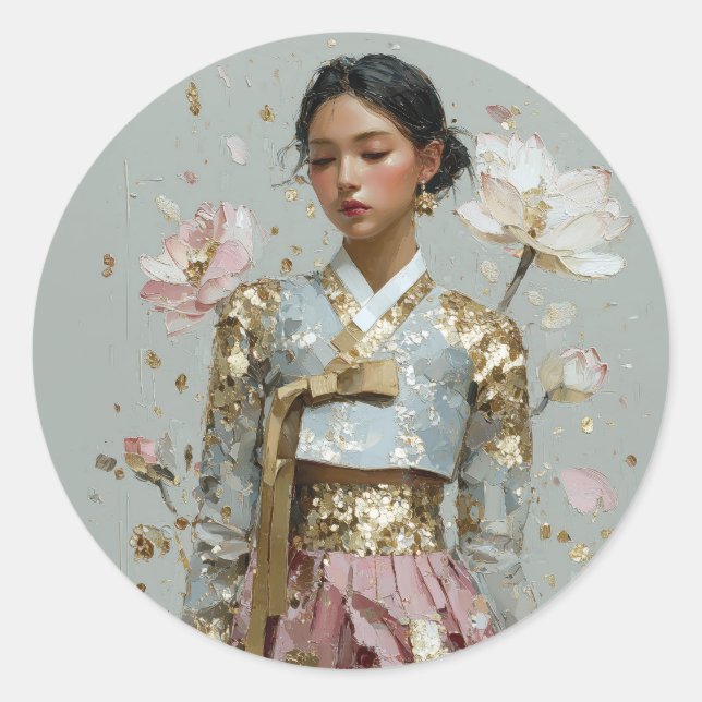 Modern Hanbok Art Print Classic Round Sticker (Front)