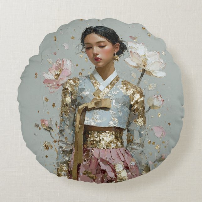 Modern Hanbok Art Print Round Cushion (Front)