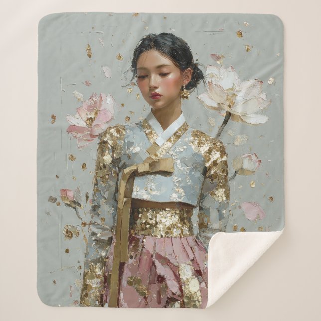 Modern Hanbok Art Print Sherpa Blanket (Front)