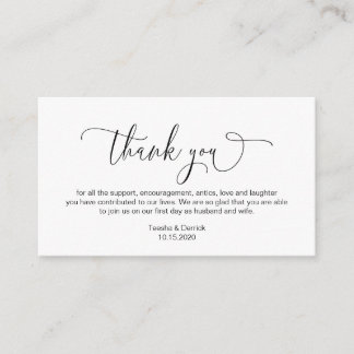 Modern hand Black ink script, Wedding Thank you Enclosure Card
