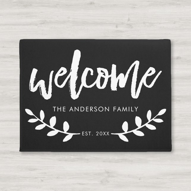 Modern Hand Brushed Font Leaf Personalized Doormat (Creator Uploaded)