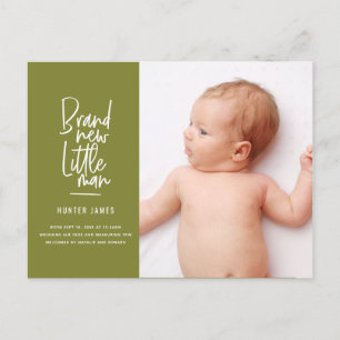 Modern hand drawn baby boy birth announcement