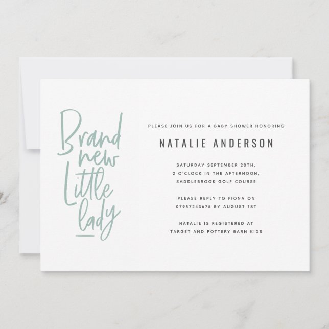 Modern hand drawn baby girl baby shower invite (Front)