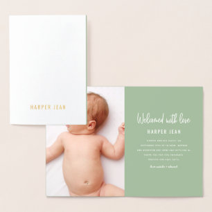 Modern hand drawn baby girl birth announcement