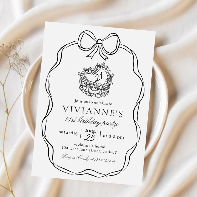 Modern Hand Drawn Black Bow Girl Birthday Invitation (Creator Uploaded)