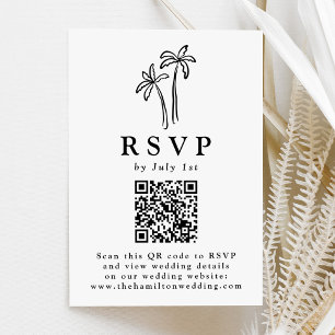 Modern Hand-Drawn Black Palm Trees QR Code Wedding RSVP Card