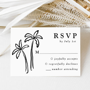 Modern Hand-Drawn Black Palm Trees Wedding RSVP Card