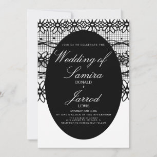 Modern Hand Drawn Black + White Lace Wedding Invitation