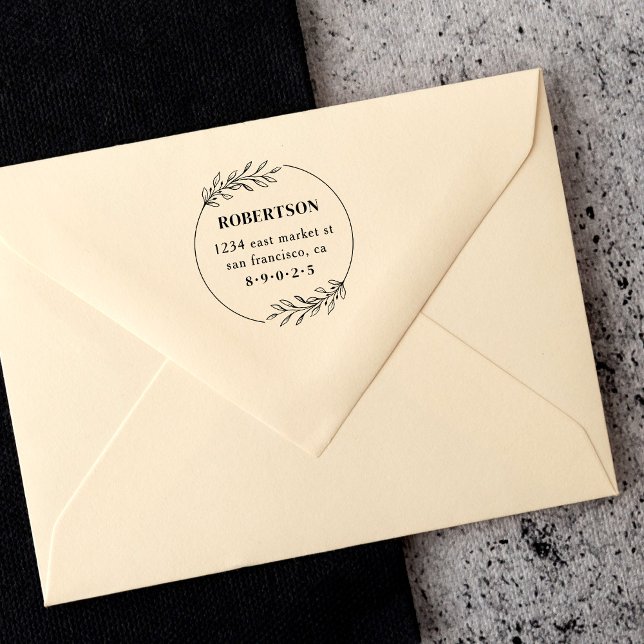 Modern Hand-drawn Botanical Wreath Return Address Rubber Stamp (Creator Uploaded)