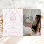 Modern Hand Drawn Bow Pink Girl Birthday Photo Invitation<br><div class="desc">Modern Hand Drawn Bow Pink Girl Birthday Photo Invitation</div>