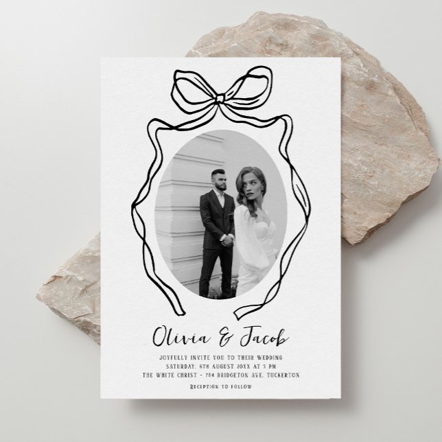 Modern Hand Drawn Bow Whimsical Photo Wedding Invitation (Creator Uploaded)