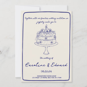 Modern Hand Drawn Cake Retro boho wedding Invitation