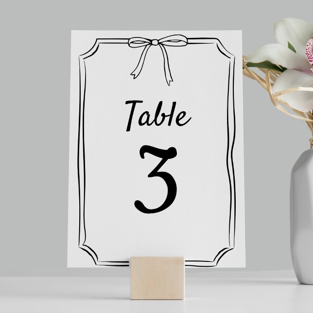 Modern Hand Drawn Chic Bow Wedding Table Number (Creator Uploaded)