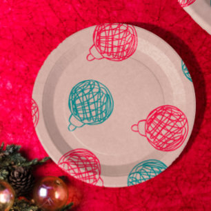 Modern Hand-Drawn Christmas Ornaments Pattern  Paper Plate