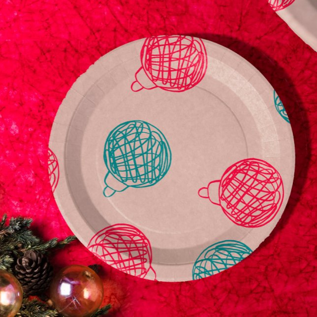 Modern Hand-Drawn Christmas Ornaments Pattern  Paper Plate (Creator Uploaded)