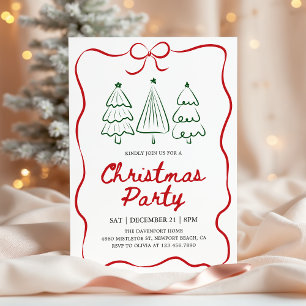 Modern Hand Drawn Christmas Tree Holiday Party Invitation