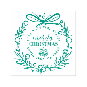Modern Hand Drawn Christmas Wreath Return Address Self-inking Stamp