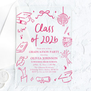 Modern Hand Drawn Class of 2026 Graduation Party Acrylic Invitations