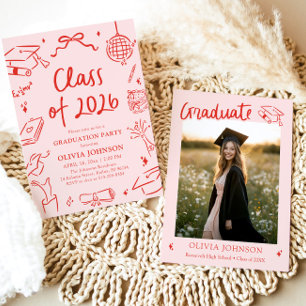 Modern Hand Drawn Class of 2026 Graduation Party Invitation