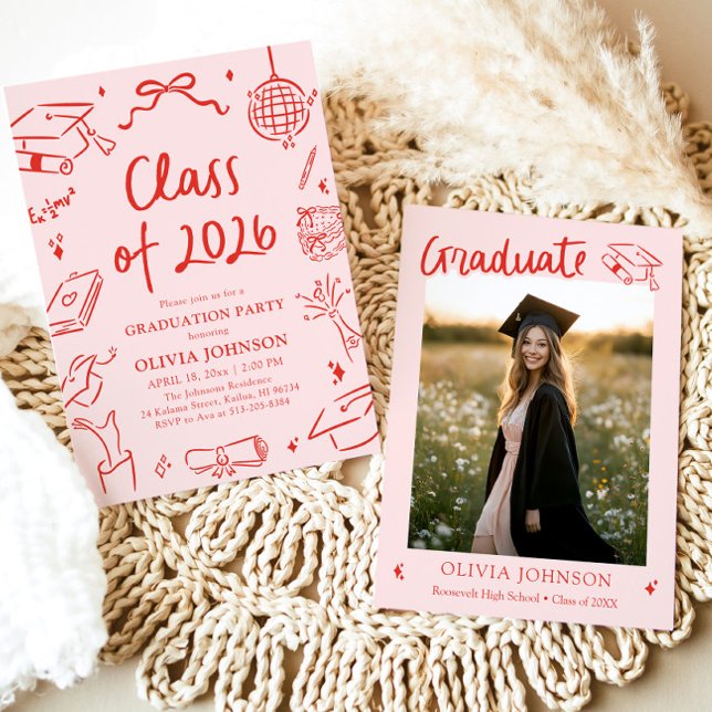 Modern Hand Drawn Class of 2026 Graduation Party Invitation (Modern Hand Drawn Class of 2026 Graduation Party Invitation)