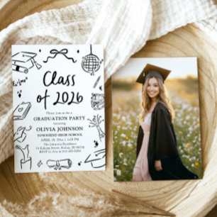 Modern Hand Drawn Class of 2026 Graduation Party Invitation