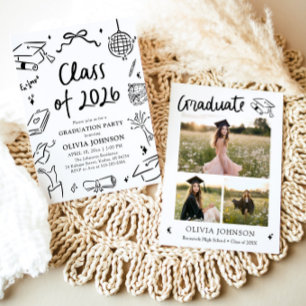 Modern Hand Drawn Class of 2026 Graduation Party Invitation