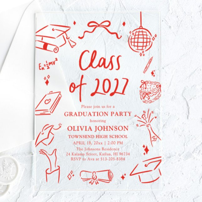 Modern Hand Drawn Class of 2027 Graduation Party Acrylic Invitations (Modern Hand Drawn Class of 2027 Graduation Party Acrylic Invitations)