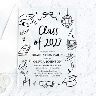 Modern Hand Drawn Class of 2027 Graduation Party Acrylic Invitations