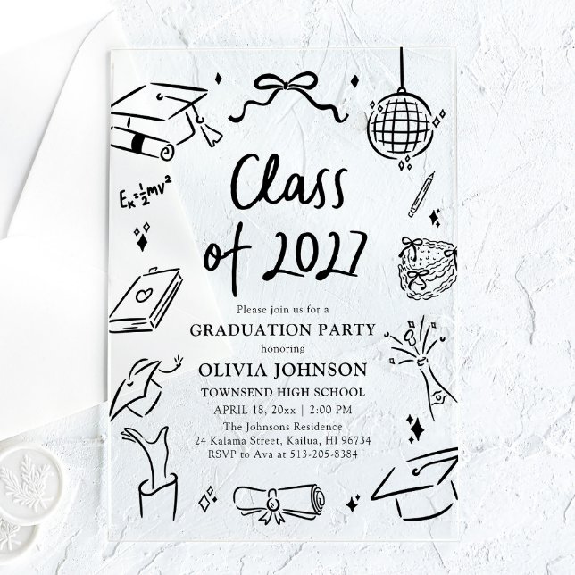 Modern Hand Drawn Class of 2027 Graduation Party Acrylic Invitations (Modern Hand Drawn Class of 2027 Graduation Party Acrylic Invitations)