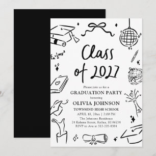 Modern Hand Drawn Class of 2027 Graduation Party Invitation