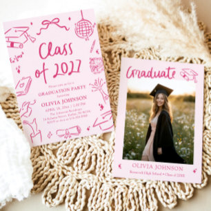 Modern Hand Drawn Class of 2027 Graduation Party Invitation